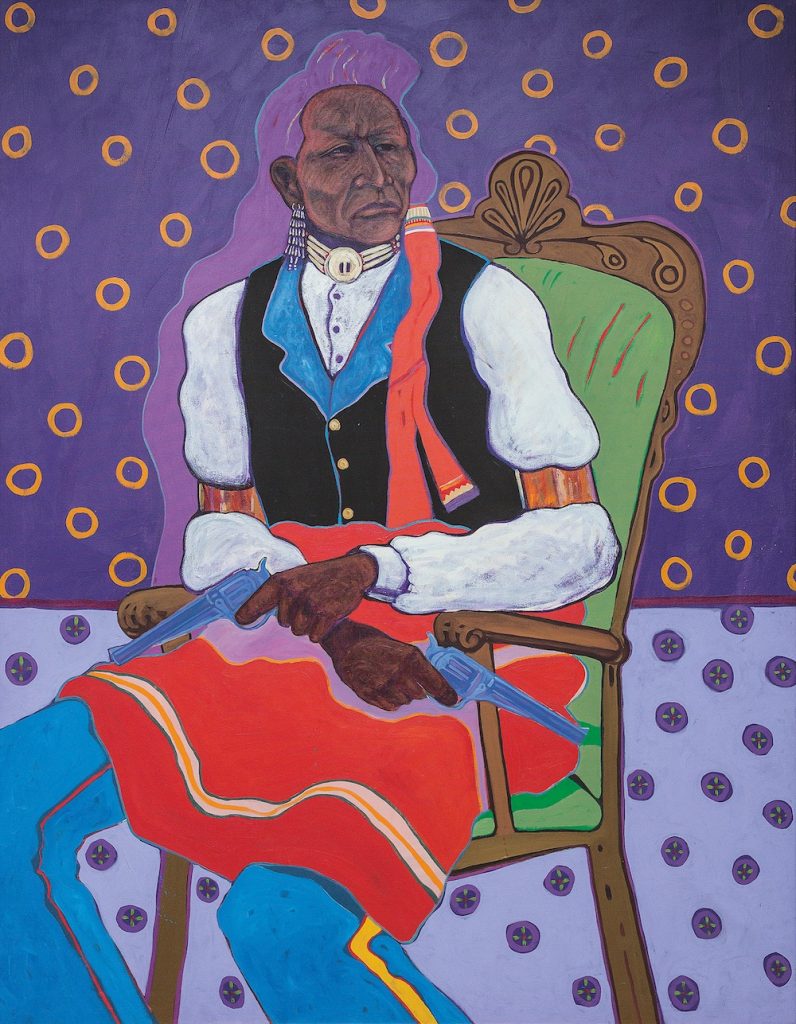 Two Guns Arikara, a painting by T.C. Cannon (Kiowa and Caddo)